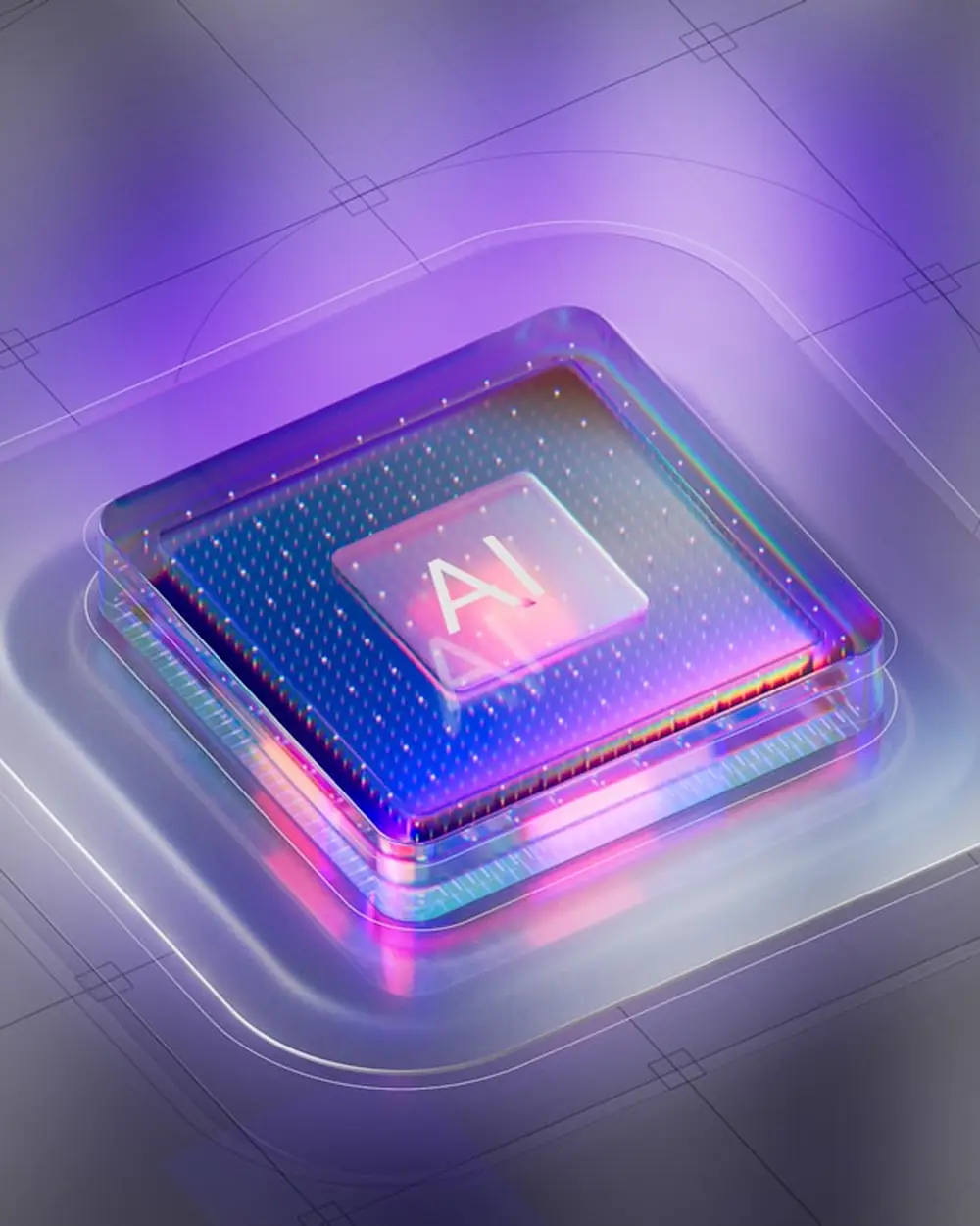 A glowing processor, standing for a custom-trained AI model