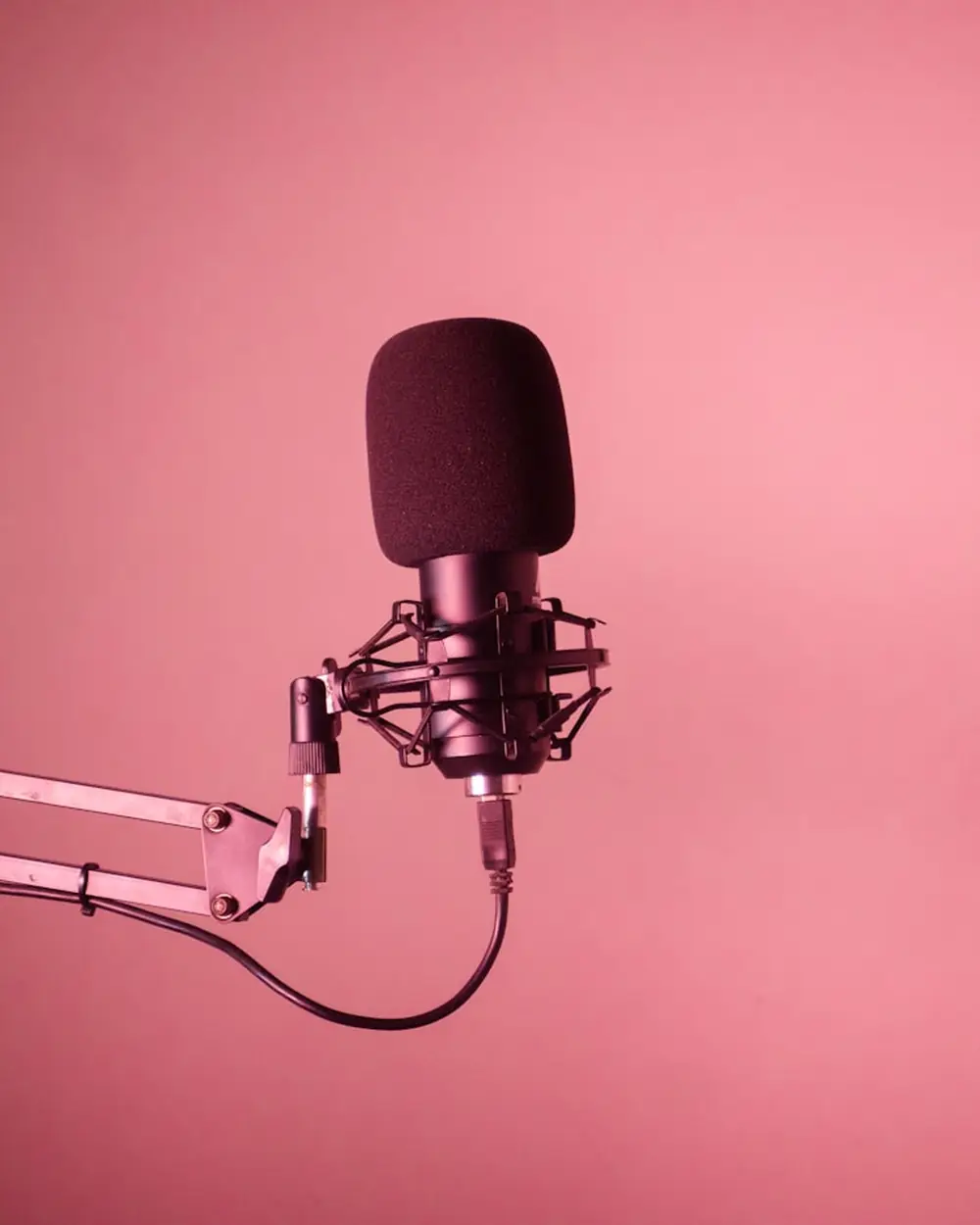 A studio microphone, standing for an AI voice agent